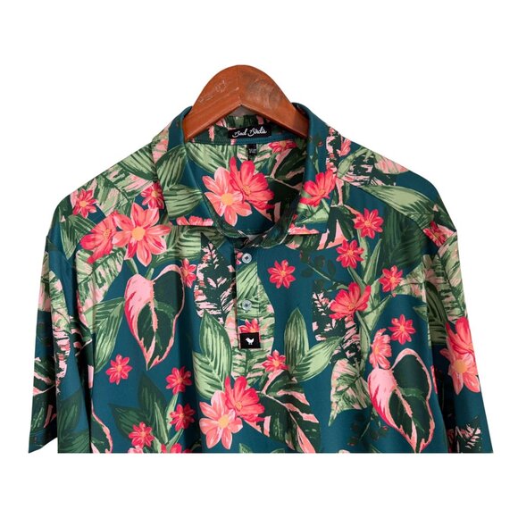 Bad Birdie Hawaiian Floral Polo Shirt Golf Tropical Short Sleeve Polyester Size - Picture 3 of 8